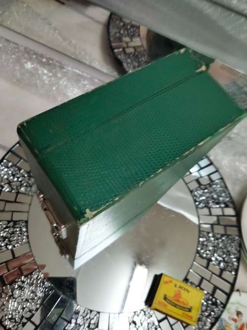 Jewelry Box Green Shagreen red inside hinged tray LOOK At my BUY NOW listings NO WAITING