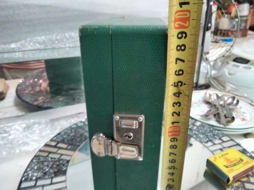 Jewelry Box Green Shagreen red inside hinged tray LOOK At my BUY NOW listings NO WAITING