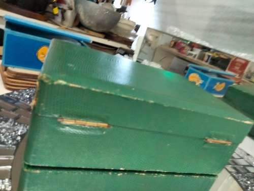 Jewelry Box Green Shagreen red inside hinged tray LOOK At my BUY NOW listings NO WAITING