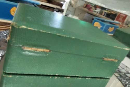 Jewelry Box Green Shagreen red inside hinged tray LOOK At my BUY NOW listings NO WAITING