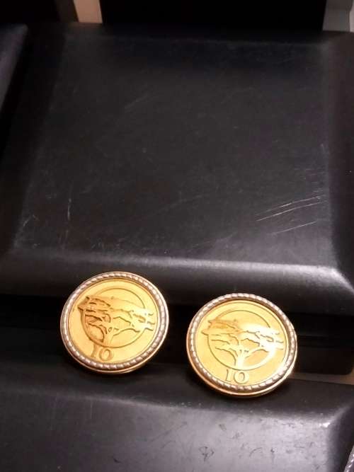 Cufflinks + Tie Clip - Riffle MOP 1 pair FNB tree script 10+1pr Roman Centurion Gold Tone metal