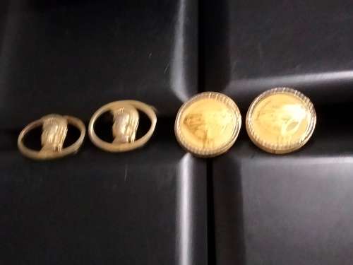 Cufflinks + Tie Clip - Riffle MOP 1 pair FNB tree script 10+1pr Roman Centurion Gold Tone metal