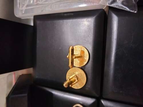 Cufflinks + Tie Clip - Riffle MOP 1 pair FNB tree script 10+1pr Roman Centurion Gold Tone metal