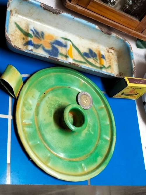 VTG1Enamel SOAPdish distressed+1metalCandle holder refurbishedLOOK At My BUY NOW LISTINGS NO WAITING