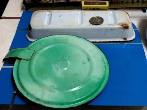 VTG1Enamel SOAPdish distressed+1metalCandle holder refurbishedLOOK At My BUY NOW LISTINGS NO WAITING