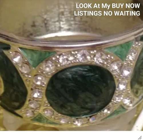 Bangle green colour- rhinestones wide cuff hinged clamper clasp