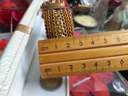 BANGLE  Hinged CLAMPER Large BEADED middle has Orange Crystals LOOK At My BUY NOW ltems NO WAITING