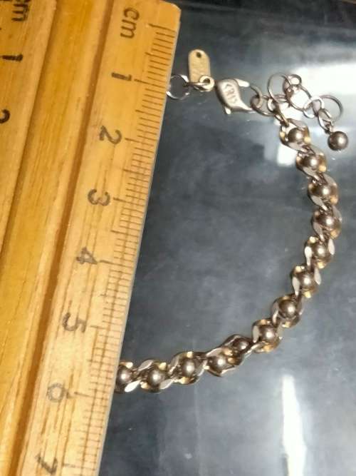 Bracelet vintage Stamped < CRIS  NS Bracelet Flat Curb ball link   Gold/Silver tone plate