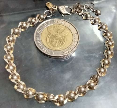 Bracelet vintage Stamped < CRIS  NS Bracelet Flat Curb ball link   Gold/Silver tone plate