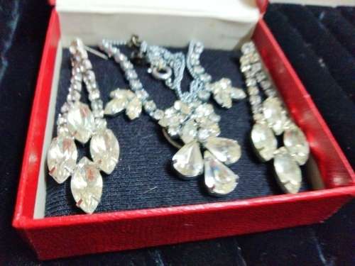 Necklace+ Earrings 1920/30s Rhinestone Crystals Glass CUT Marquise+Pear Paste Costume Jewellery