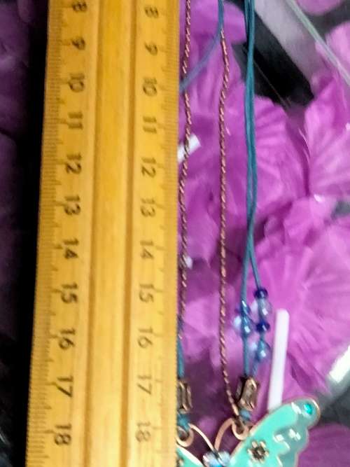 Necklace signed Avon Blue Butterfly enameled Pendant Crystals back copper tone metal duo chain