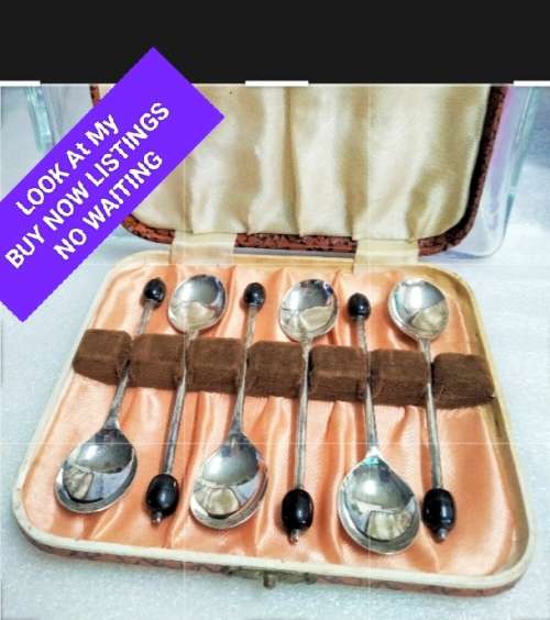 set boxed 6 Coffee bean Tea Spoons  Yeoman Plate EPNS England