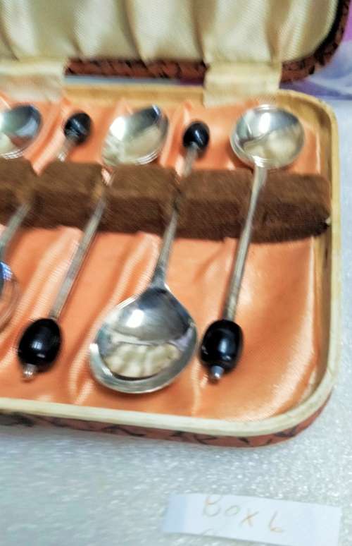 set boxed 6 Coffee bean Tea Spoons  Yeoman Plate EPNS England