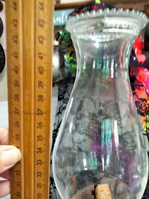 Antique Oil Lamp base rib glass design middle Boulbus holds brass mechanism Top glass fits into it