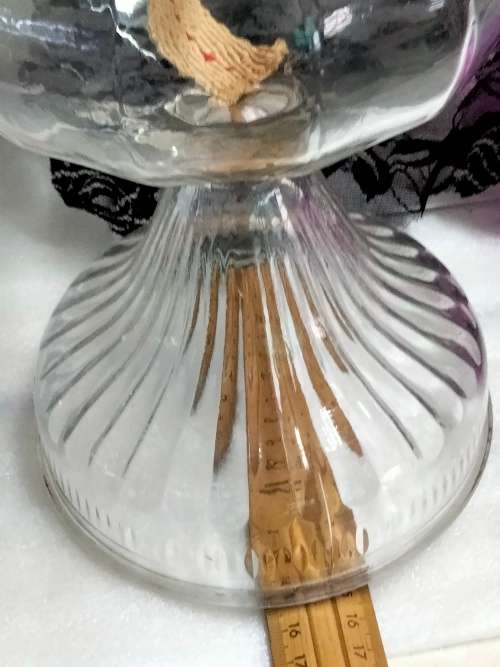 Antique Oil Lamp base rib glass design middle Boulbus holds brass mechanism Top glass fits into it