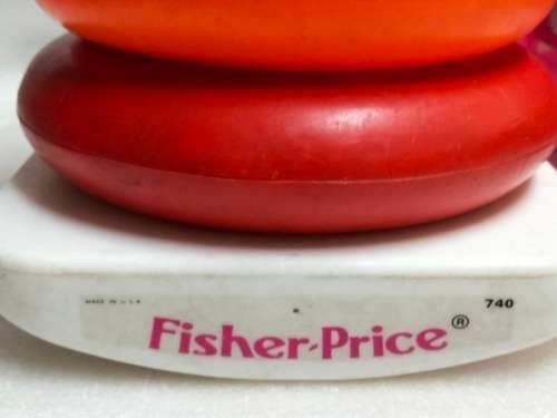 2 !!! 1 VTG FISHER PRICE ROCK-A-STACK motor skills toy 5 colourful rings+1 Big tooth Rocks musical b