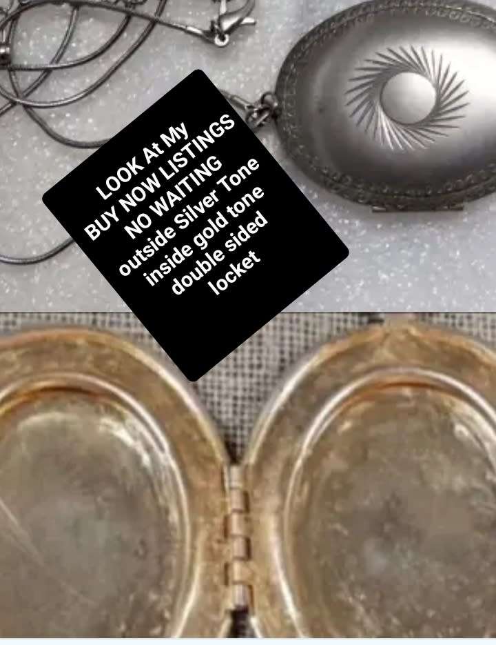 Unusual Necklace LOCKET hinged +Chain 2 tone metal outside embossed design+ silver inside gilt