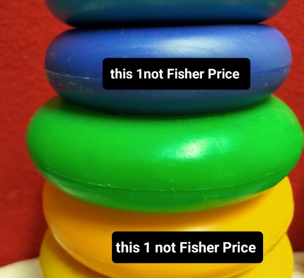 2 !!! 1 VTG FISHER PRICE ROCK-A-STACK motor skills toy 5 colourful rings+1 Big tooth Rocks musical b