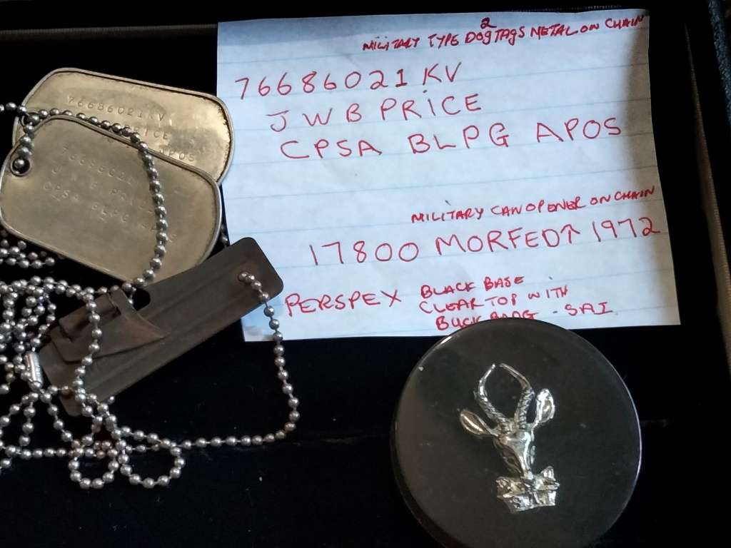 Dog tags can opener chain- perspex badge buck -S.A.I. Ship Liner EPNS napkin ringT.S.S. Themistocsle