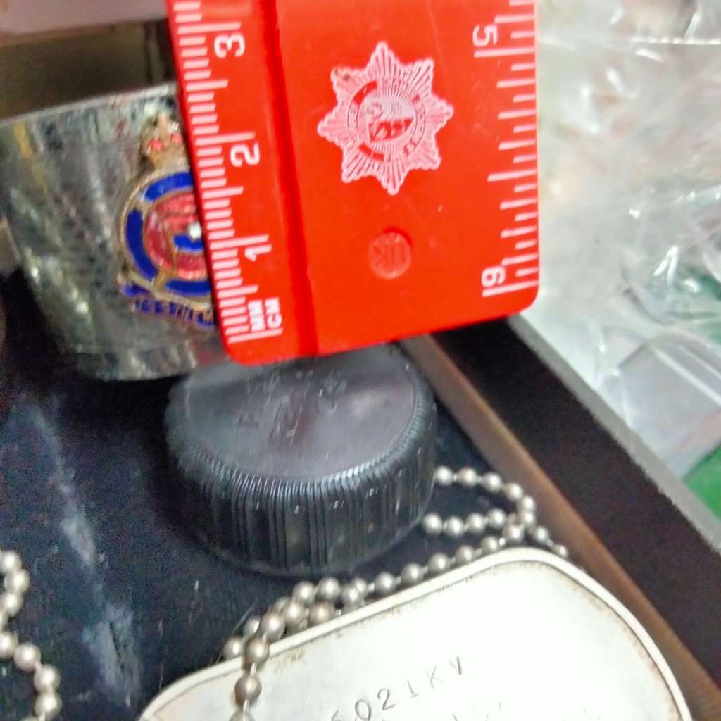 Dog tags can opener chain- perspex badge buck -S.A.I. Ship Liner EPNS napkin ringT.S.S. Themistocsle