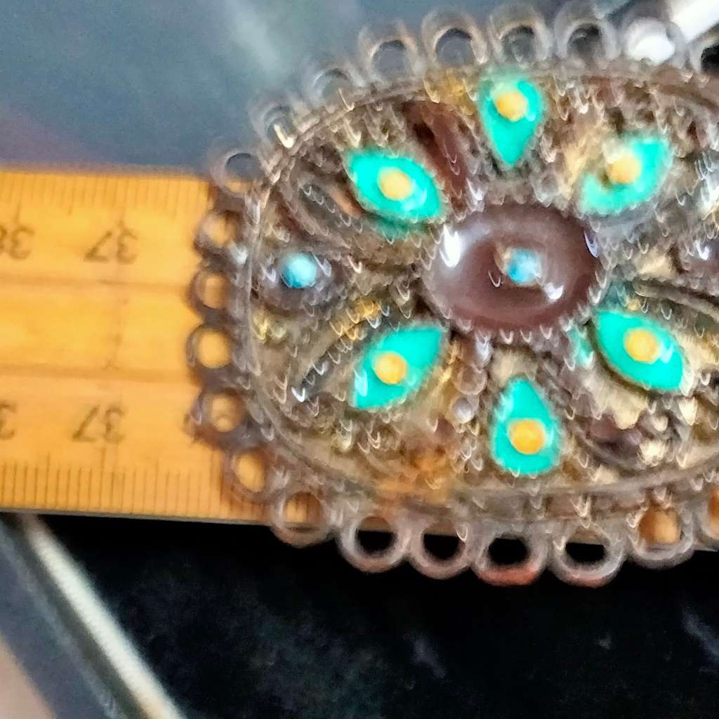 NECKLACE- Oxidised style PENDANT large square cloisonné flowers +New chain lobster clasp SILVER tone