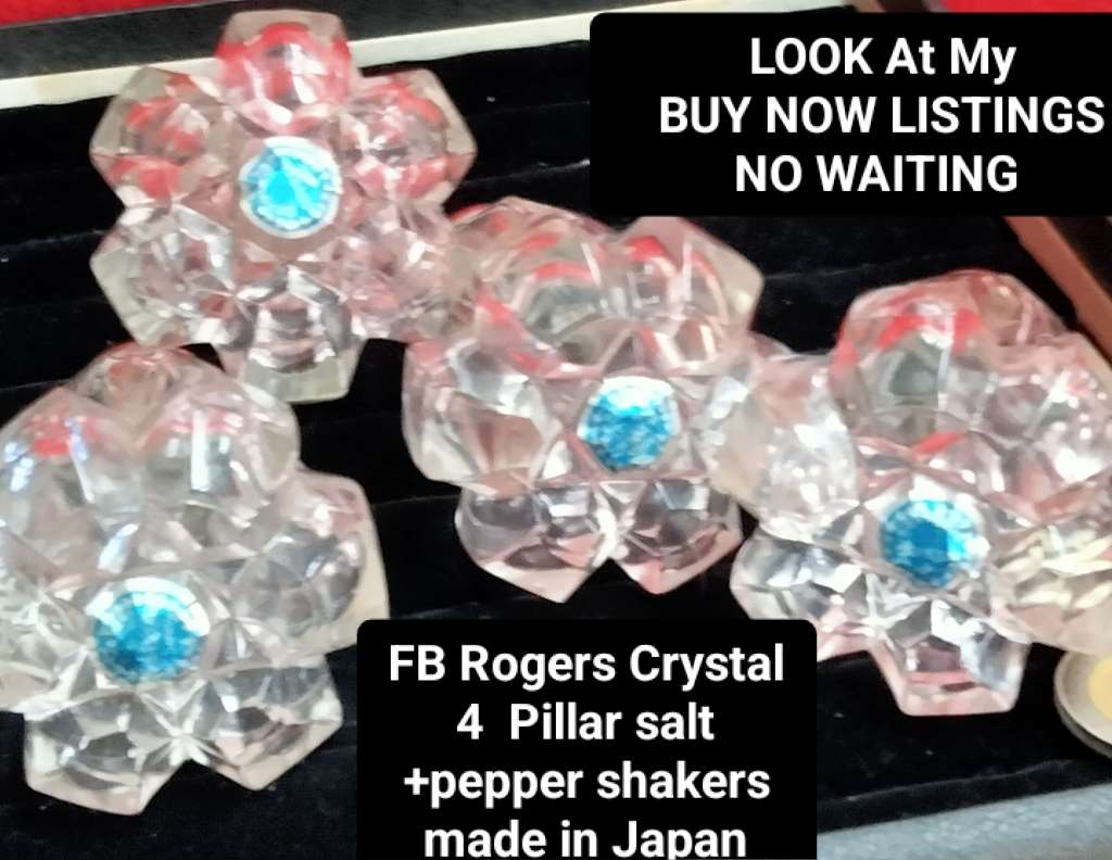 SALTS - 4 FB Rogers Crystal Japan glass salt+pepper shakers + EPNS* Lids+