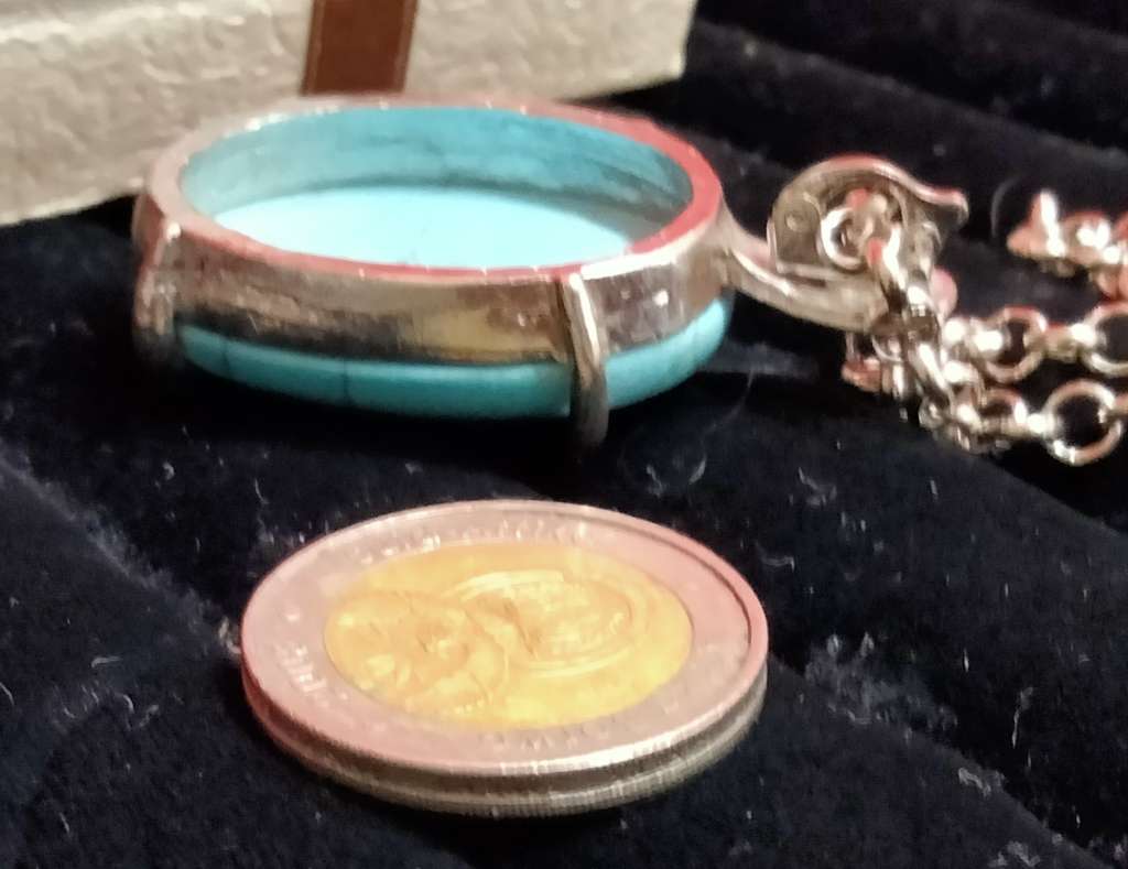 Torquois Pendant+mod Belcher Chain Necklace  Silver Tone Large Pendant LOOK At My BUY NOW*NO WAITING