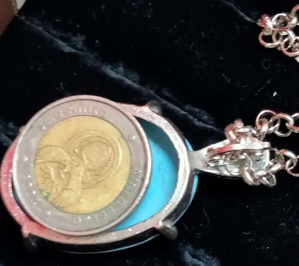 Torquois Pendant+mod Belcher Chain Necklace  Silver Tone Large Pendant LOOK At My BUY NOW*NO WAITING