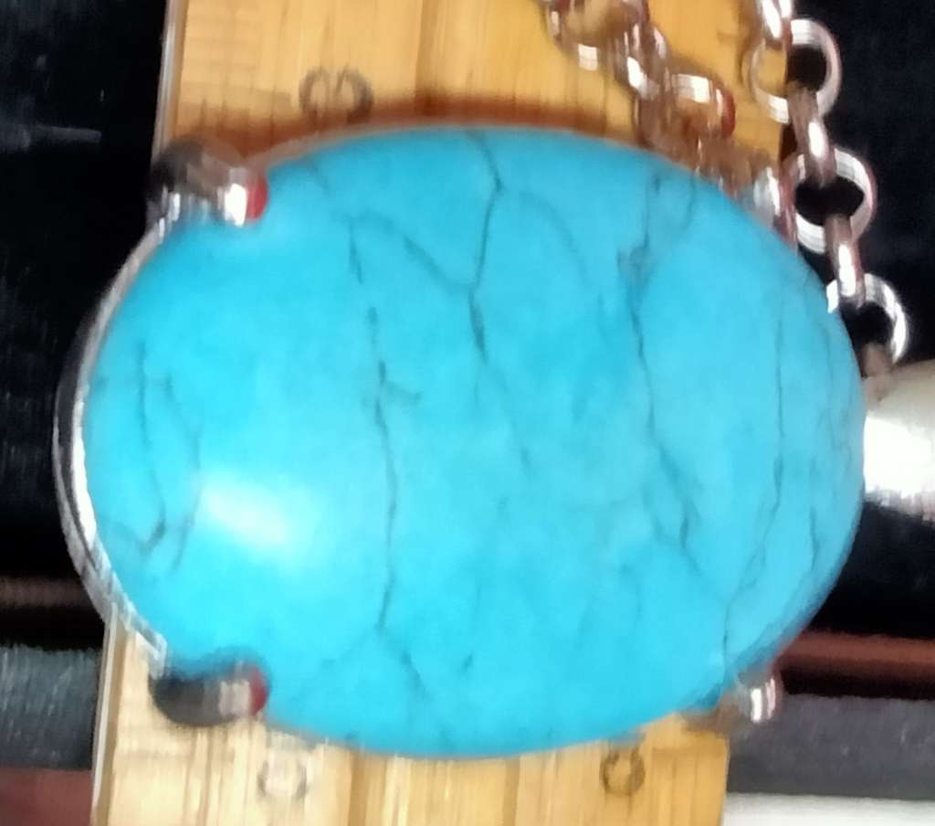 Torquois Pendant+mod Belcher Chain Necklace  Silver Tone Large Pendant LOOK At My BUY NOW*NO WAITING