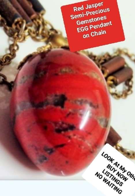 RED JASPER QUARTZ Acorn red grey quartz veins)NECKLACE EGG Pendant semi PRECIOUS GEMSTONE