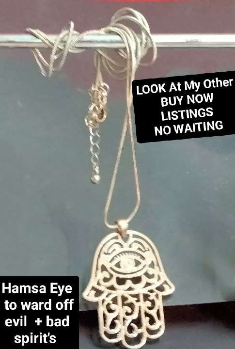 NECKLACE * Pendant Hamsa Eye To ward off Evil+Evil Spirits +ChainLOOK At My BUY NOW items NO WAITING