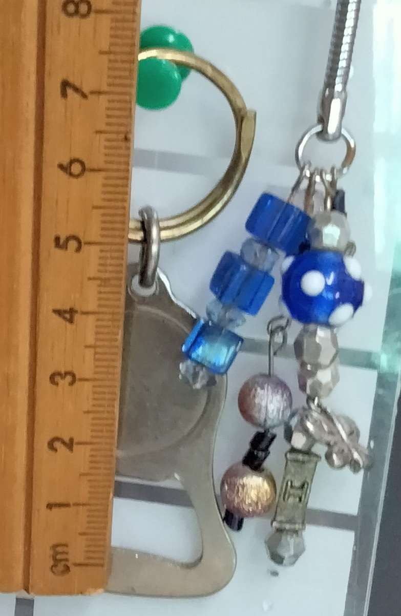 Keyrings -All blacks -  Bell shape opener - Art glass dangle beads