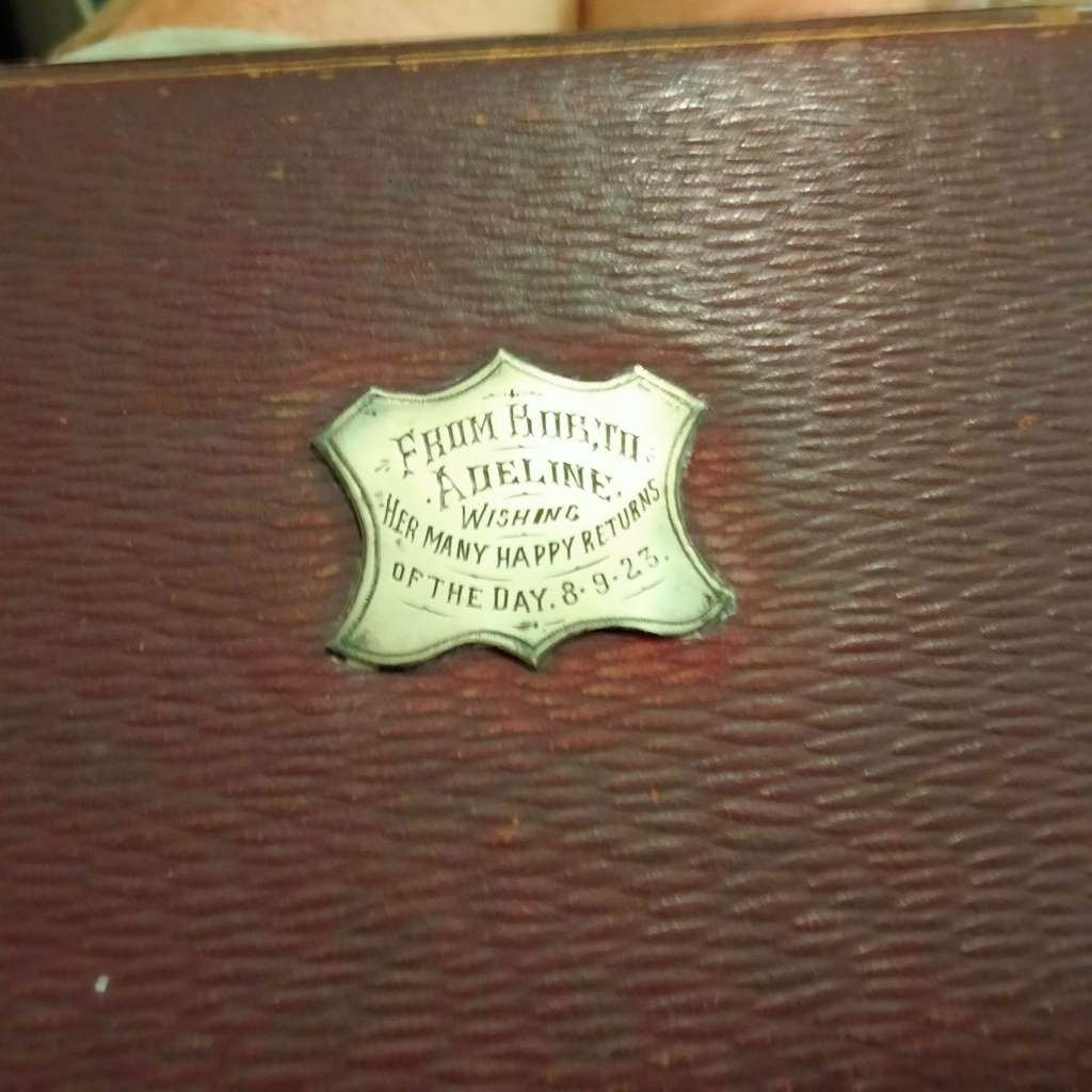 Antique Box+5*4HallmarkedSILVER Manicure Set*BOBtoADELINE WISHING HER M HAPPY RETURNSofDay-8.9.1923