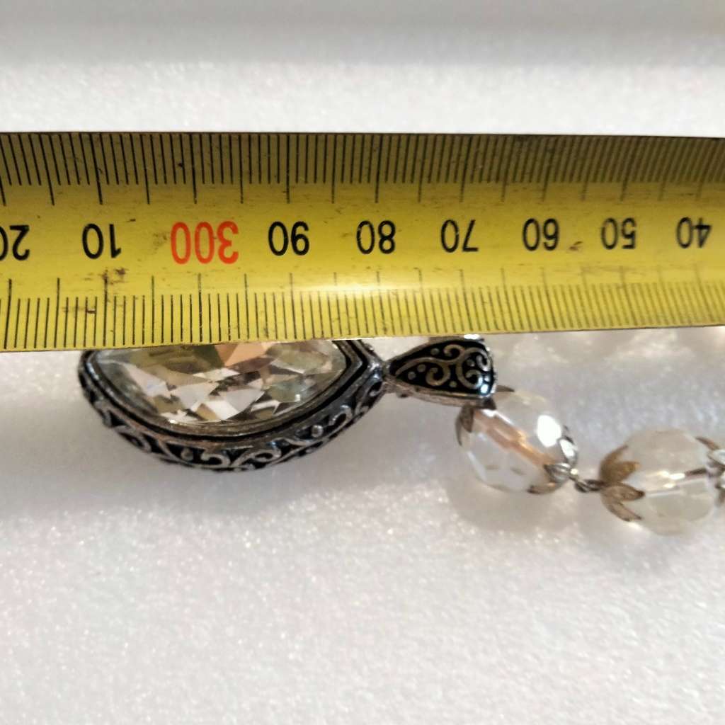 Necklace Huge Cut Glass Faceted SPARKLING Stone + round beads Czech or Italy