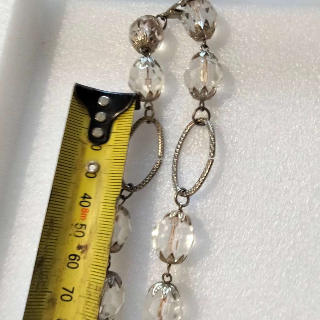 Necklace Huge Cut Glass Faceted SPARKLING Stone + round beads Czech or Italy