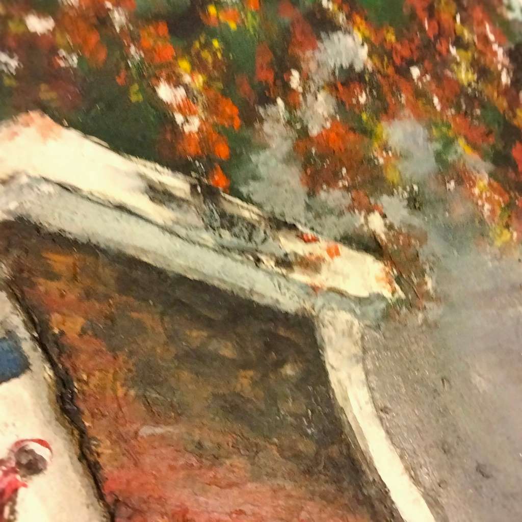 Painting Landscape Mountain trees house small Oil on board  scene Exquisite