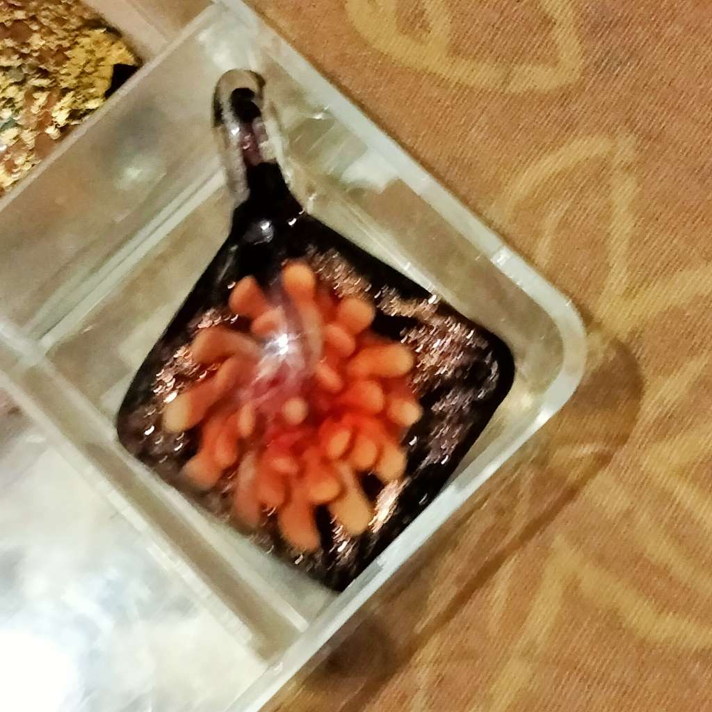 Necklace ITALIAN dichroic Glass flower Lampwork Gold Flakes+Chain Look at my Buy Now No Waiting