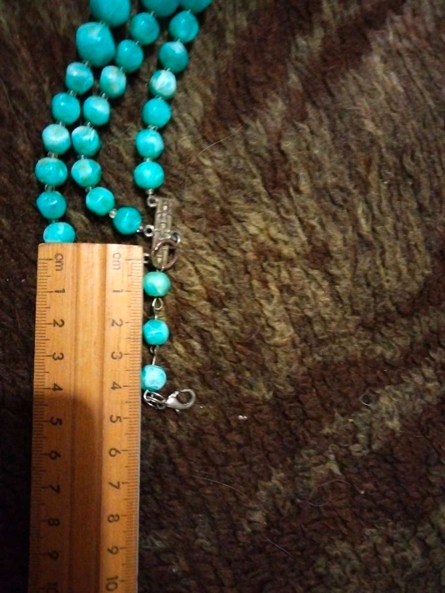 Necklace - Bib 3 Strand composite graduating blue white swirls round beads