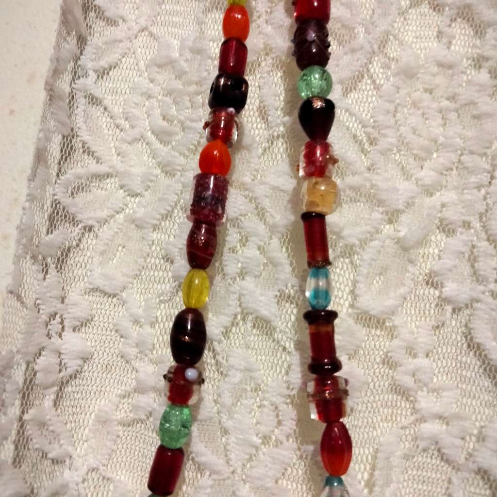 Necklace Murano Italian crystal lampwork mix beads - wedding cake Art Glass - stretch