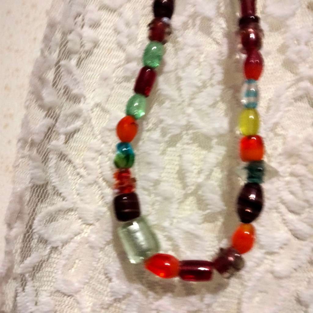 Necklace Murano Italian crystal lampwork mix beads - wedding cake Art Glass - stretch