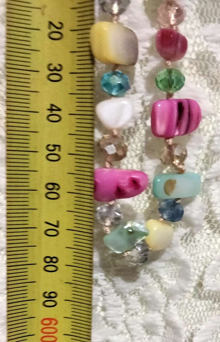 Necklace Genuine Mother of Pearl+ crystals cut glass Pastel shades hand knott between each bead