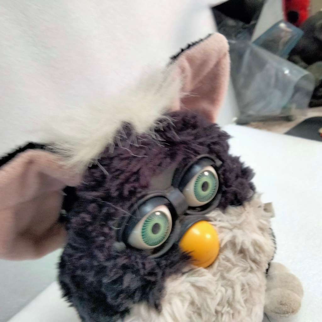 1998 SKUNK FURBY Neon green eyes white stripe china Look at my Buy Now listings No Waiting