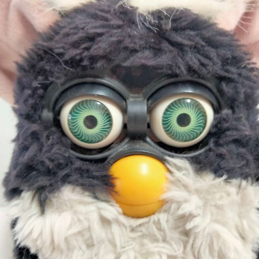 1998 SKUNK FURBY Neon green eyes white stripe china Look at my Buy Now listings No Waiting