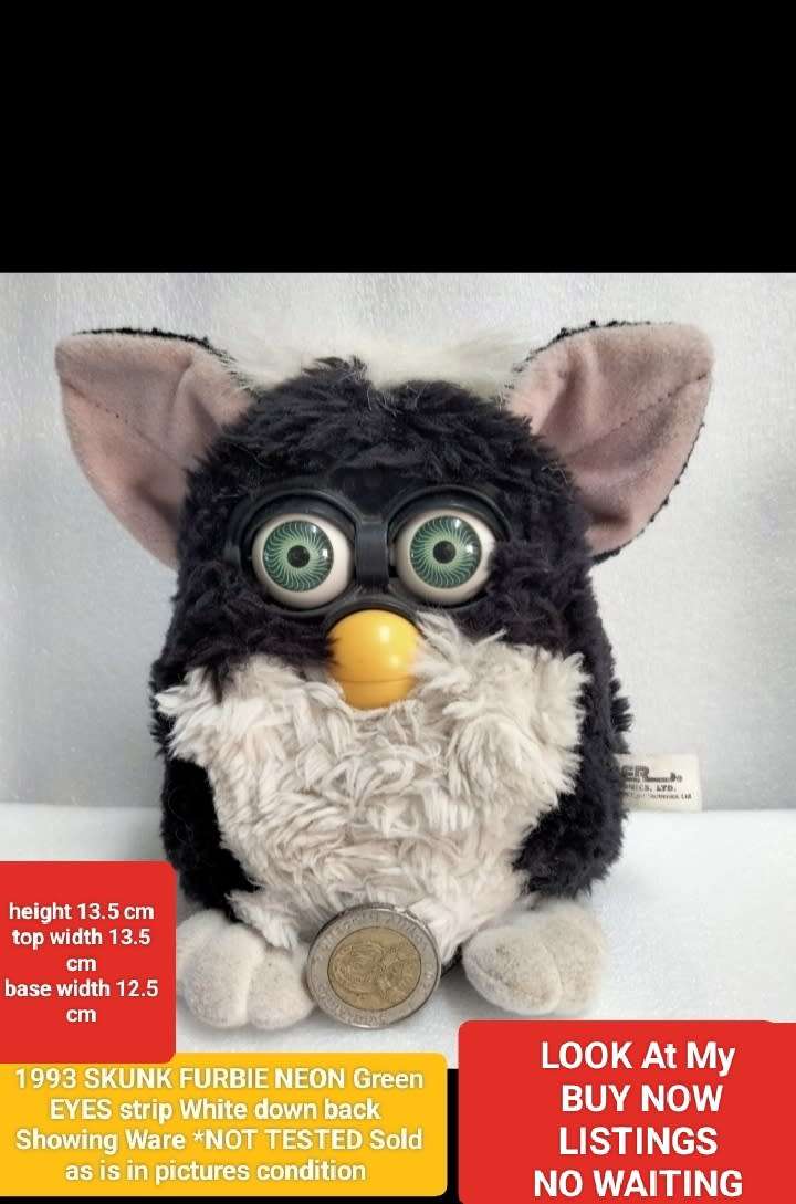 1998 SKUNK FURBY Neon green eyes white stripe china Look at my Buy Now listings No Waiting