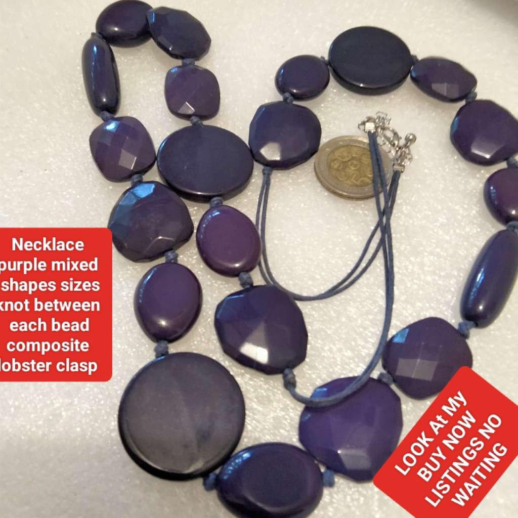 NECKLACE vintage purple multiple sizes design composite beads hand knott between each bead