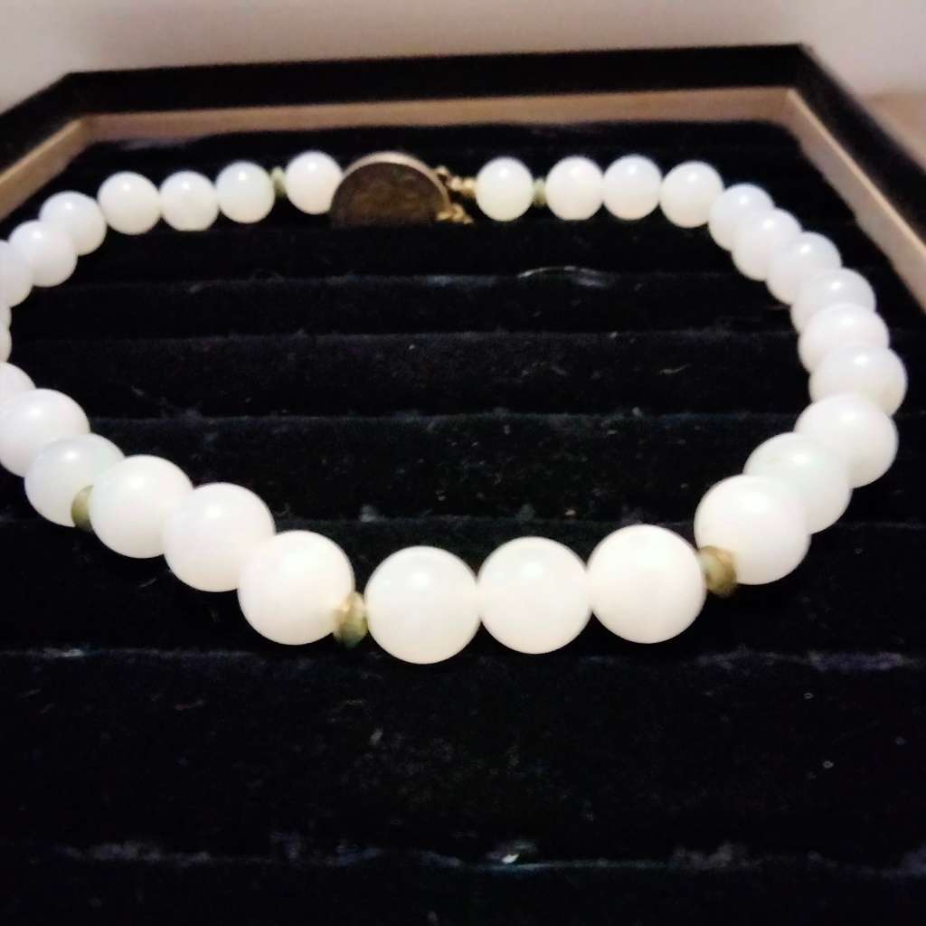 Necklace -Natural WHITE OPAL Cat's eyes SemiPrecious GEM stone cut Polished  stripes like cats eyes