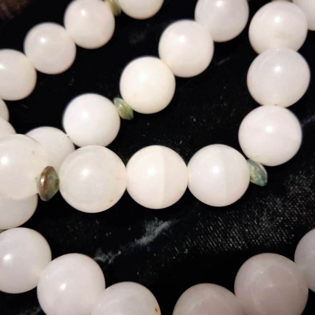 Necklace -Natural WHITE OPAL Cat's eyes SemiPrecious GEM stone cut Polished  stripes like cats eyes