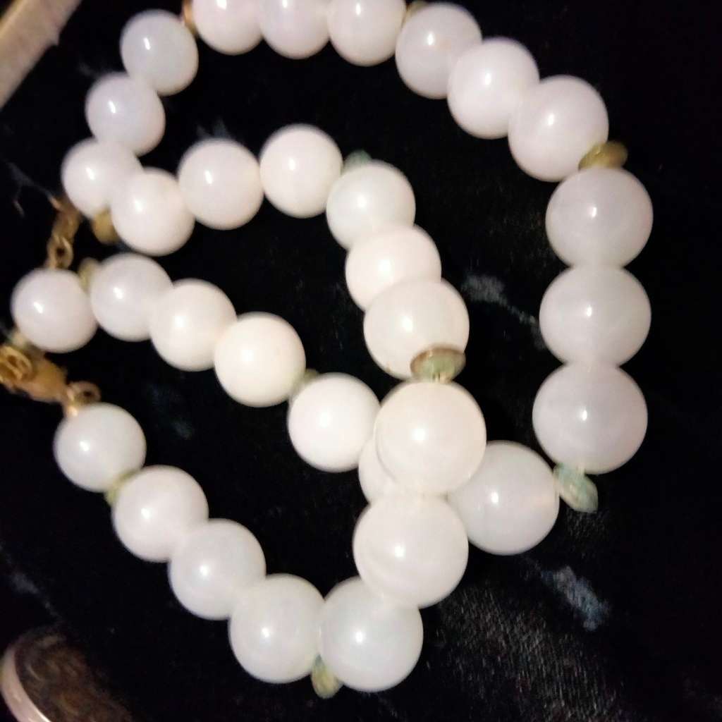 Necklace -Natural WHITE OPAL Cat's eyes SemiPrecious GEM stone cut Polished  stripes like cats eyes