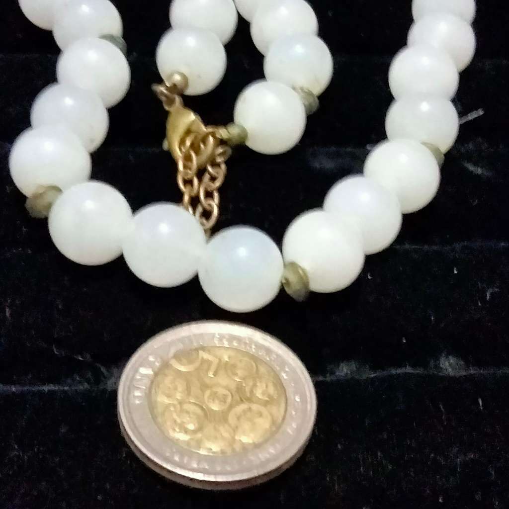 Necklace -Natural WHITE OPAL Cat's eyes SemiPrecious GEM stone cut Polished  stripes like cats eyes