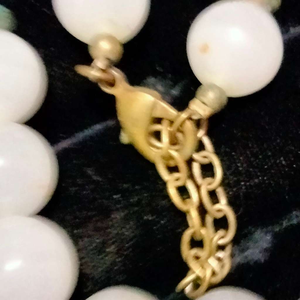 Necklace -Natural WHITE OPAL Cat's eyes SemiPrecious GEM stone cut Polished  stripes like cats eyes